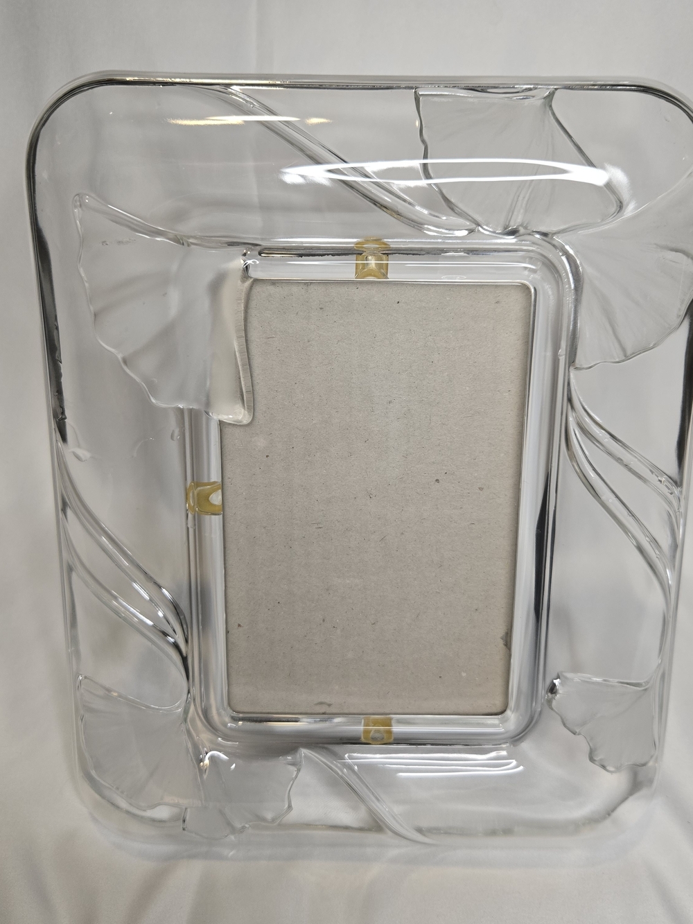 Vintage Mikasa Feelings Lead Crystal Photo Frame Frosted Ginkgo Leaf Design 8x10